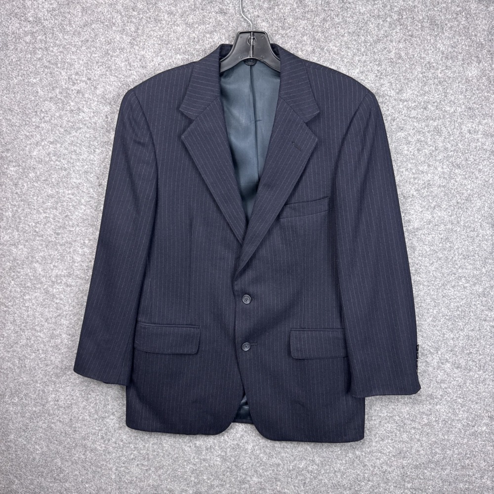 Barneys New York Mens Navy Blue Pinstripe Two Button Blazer Sport Coat Regular